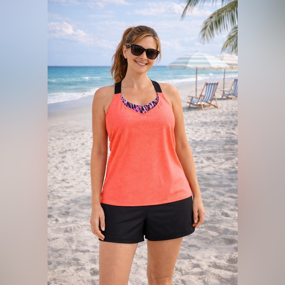 Zeroxposur Women's Wide Strap Modest Tankini Swimsuit Set Seashell Size XXL